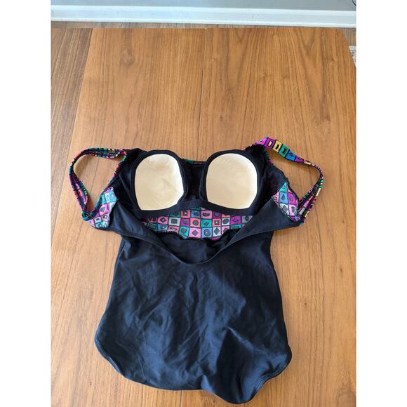Vintage 80s Oscar de la Renta Swimsuit Size 16 Geometric Metallic Slimming - Picture 7 of 11